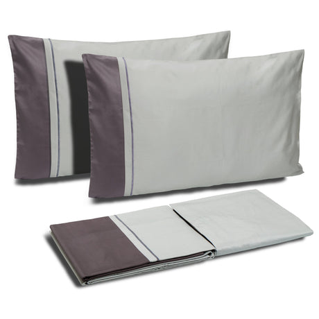 Completo Copripiumino in Raso di Cotone con Balza a Contrasto - Williamsburg Copripiumino Dea Matrimoniale Antracite