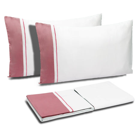 Completo Copripiumino in Raso di Cotone con Balza a Contrasto - Williamsburg Copripiumino Dea Matrimoniale Bianco/Rosa