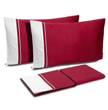 Completo Copripiumino in Raso di Cotone con Balza a Contrasto - Williamsburg Copripiumino Dea Matrimoniale Bordeaux