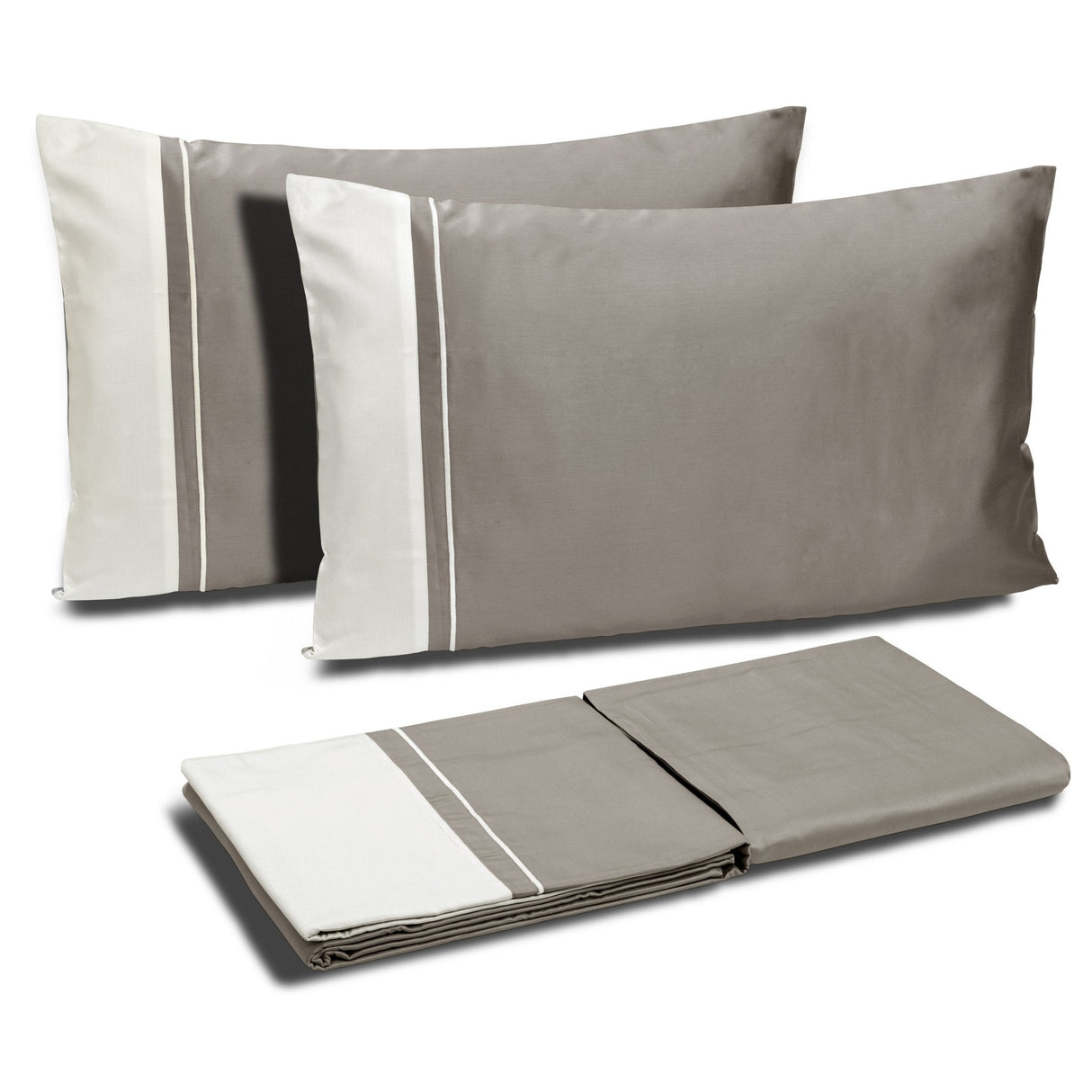 Completo Copripiumino in Raso di Cotone con Balza a Contrasto - Williamsburg Copripiumino Dea Matrimoniale Fango