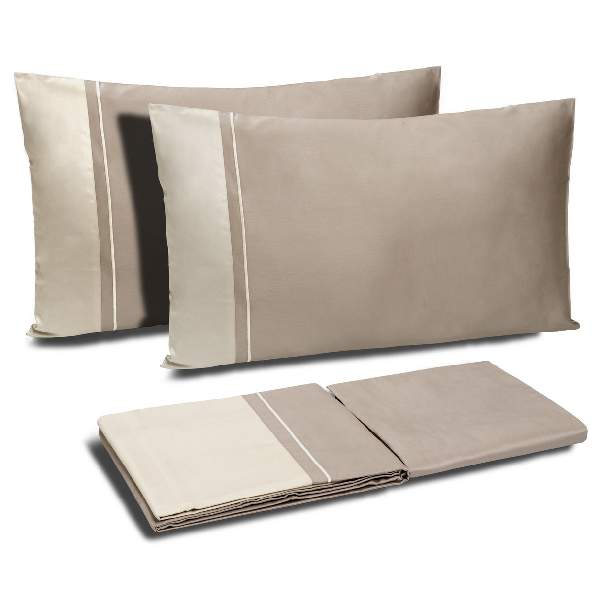 Completo Copripiumino in Raso di Cotone con Balza a Contrasto - Williamsburg Copripiumino Dea Matrimoniale Mandorla