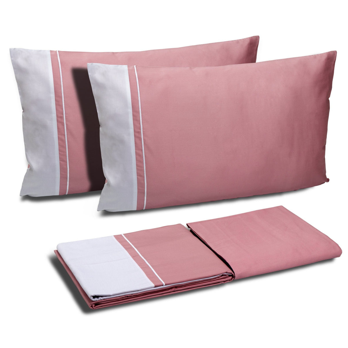 Completo Copripiumino in Raso di Cotone con Balza a Contrasto - Williamsburg Copripiumino Dea Matrimoniale Rosa