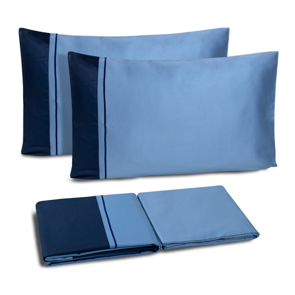 Completo Copripiumino in Raso di Cotone con Balza a Contrasto - Williamsburg Copripiumino Dea Matrimoniale Turchese/Blu