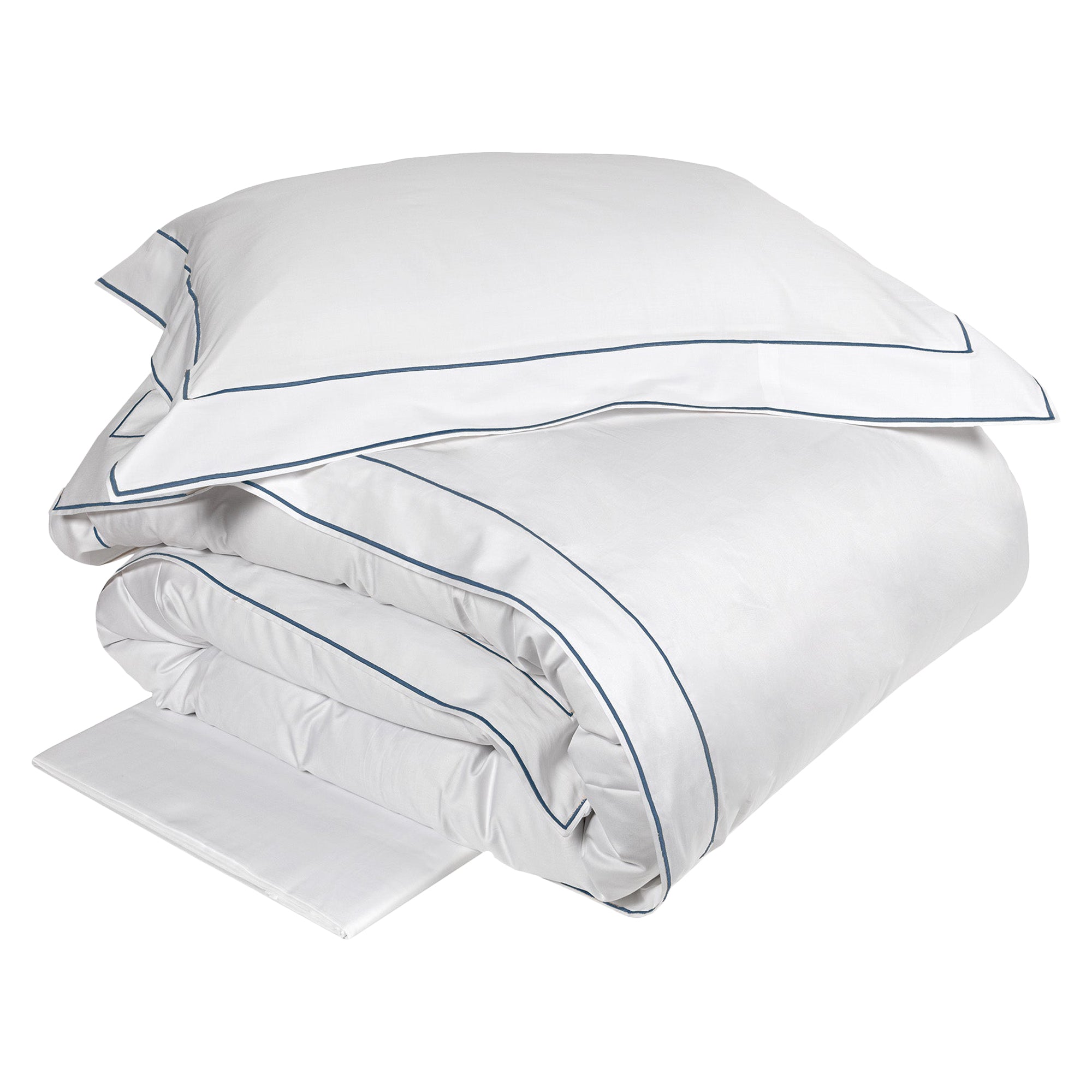 Completo Copripiumino in Raso di Cotone con Doppio Cordonetto - Isola Copripiumino Fazzini Atelier Matrimoniale Bianco/Blu