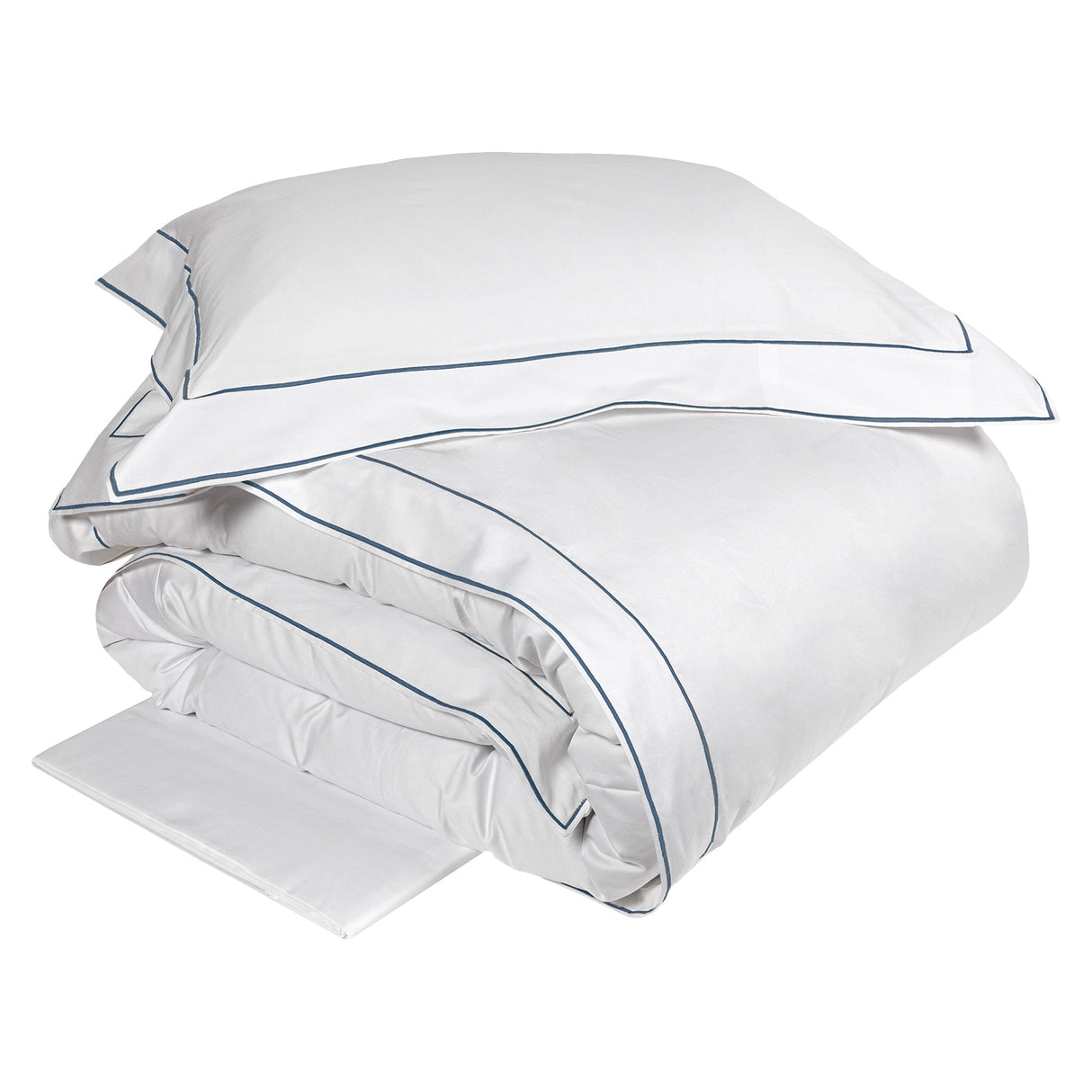 Completo Copripiumino in Raso di Cotone con Doppio Cordonetto - Isola Copripiumino Fazzini Atelier Matrimoniale Bianco/Blu