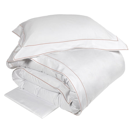 Completo Copripiumino in Raso di Cotone con Doppio Cordonetto - Isola Copripiumino Fazzini Atelier Matrimoniale Bianco/Rosa