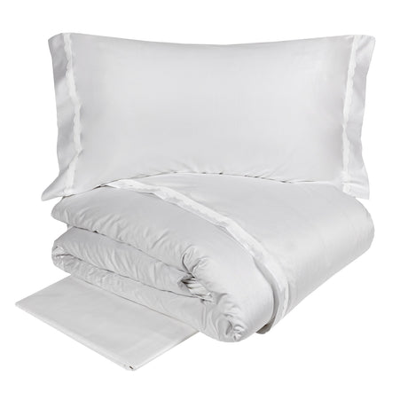 Completo Copripiumino in Raso di Cotone con Macramè Smerlato - Castello Copripiumino Fazzini Atelier Matrimoniale Grigio Perla