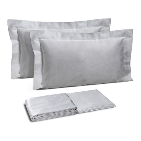 Completo Copripiumino in Raso di Puro Cotone 300TC Fantasia Jacquard - Le Perle Copripiumino Dea Matrimoniale Panna