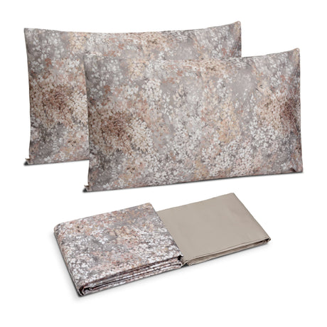 Completo Copripiumino in Raso di Puro Cotone Fantasia Floreale - Glicine Copripiumino Dea Matrimoniale Fango