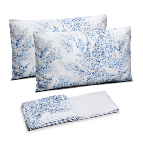 Completo Copripiumino in Raso di Puro Cotone Fantasia Floreale - Glicine Copripiumino Dea Matrimoniale Ghiaccio