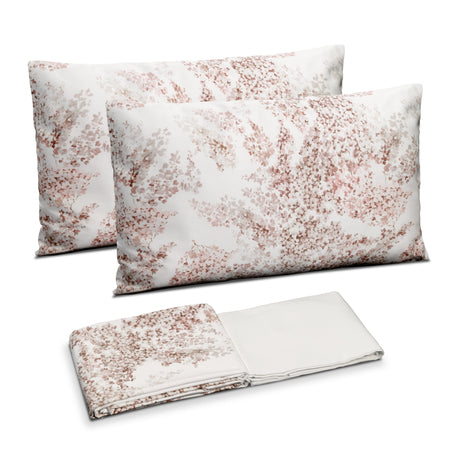 Completo Copripiumino in Raso di Puro Cotone Fantasia Floreale - Glicine Copripiumino Dea Matrimoniale Tortora Chiaro