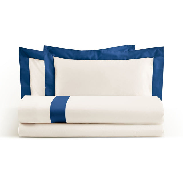 Completo Copripiumino Matrimoniale in Puro Cotone con Bordo in Raso Copripiumino Lisola Matrimoniale Blu (Navy)