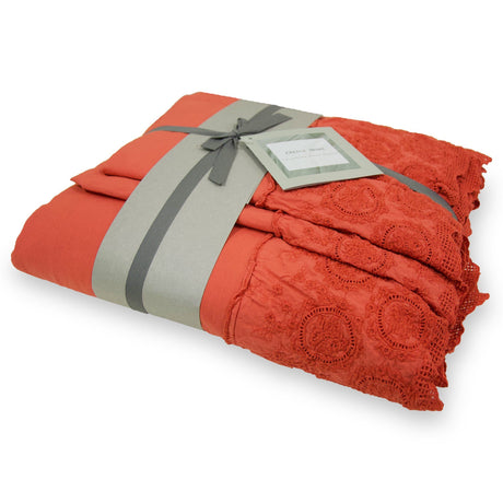 Completo Lenzuola 100% Puro Cotone Stone Washed - Betty Lenzuola Creole Home Singolo Corallo