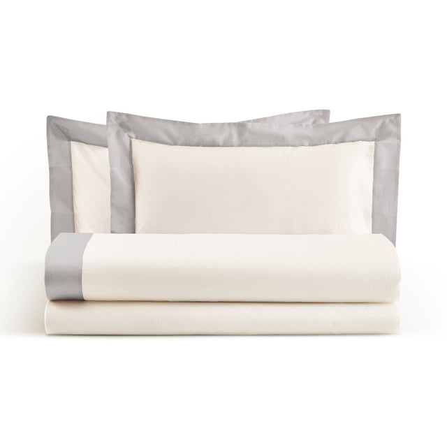 Completo Lenzuola con Bordo in Raso - Diamante Lenzuola Lisola Singola Grigio Perla (Ostrica)