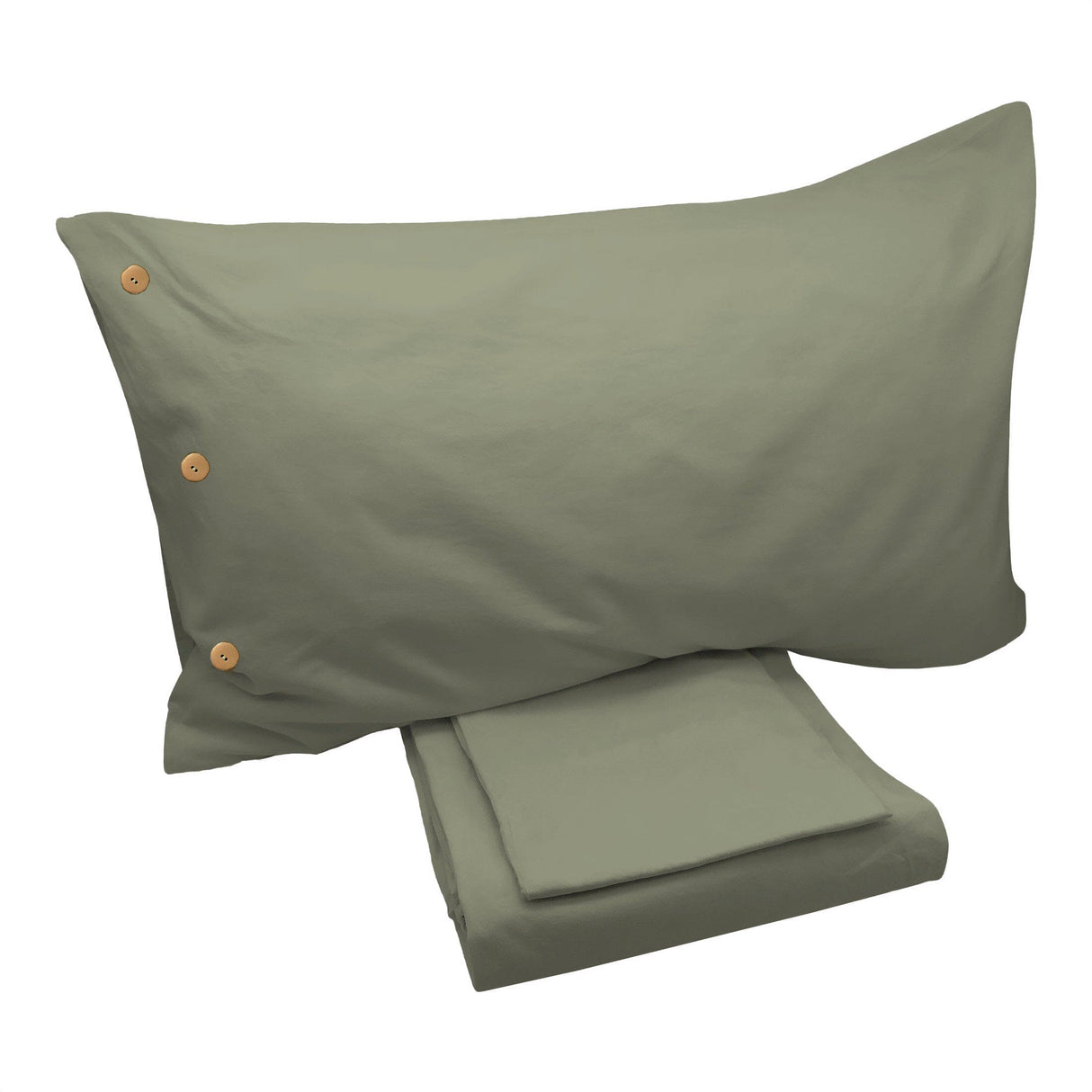 Completo Lenzuola di Cotone StoneWashed No Stiro - Daniel Lenzuola Lisola Singolo Verde Bosco