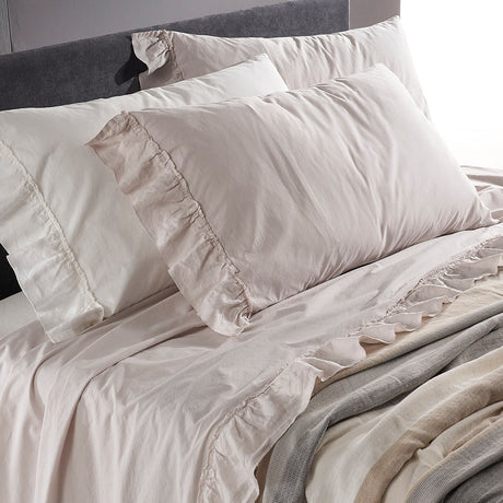 Completo Lenzuola in Cotone StoneWash con Balza in lino - Florida Lenzuola Lisola