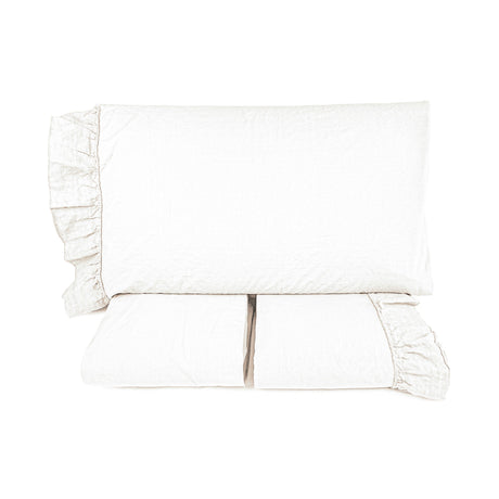 Completo Lenzuola in Cotone StoneWash con Balza in lino - Florida Lenzuola Lisola Matrimoniale Bianco