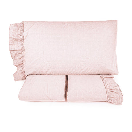 Completo Lenzuola in Cotone StoneWash con Balza in lino - Florida Lenzuola Lisola Matrimoniale Malva