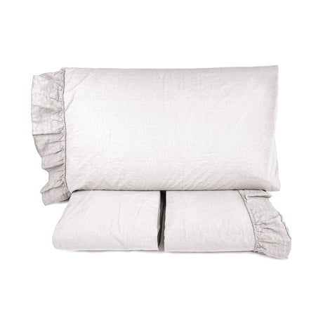 Completo Lenzuola in Cotone StoneWash con Balza in lino - Florida Lenzuola Lisola Matrimoniale Ostrica