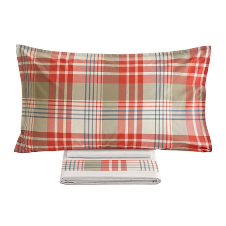 Completo Lenzuola in Flanella di Cotone con Balza in Raso - Edimburgo Lenzuola Flanella Lisola Matrimoniale Rosso/Ostrica