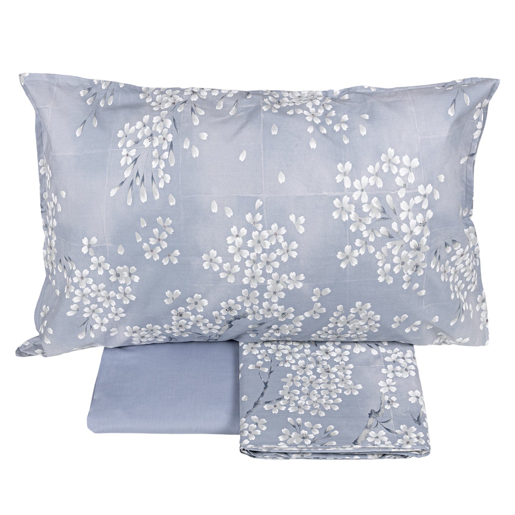 Completo Lenzuola in Flanella di Cotone Fantasia Floreale - Kimono Lenzuola Flanella Fazzini Matrimoniale Blue Fog