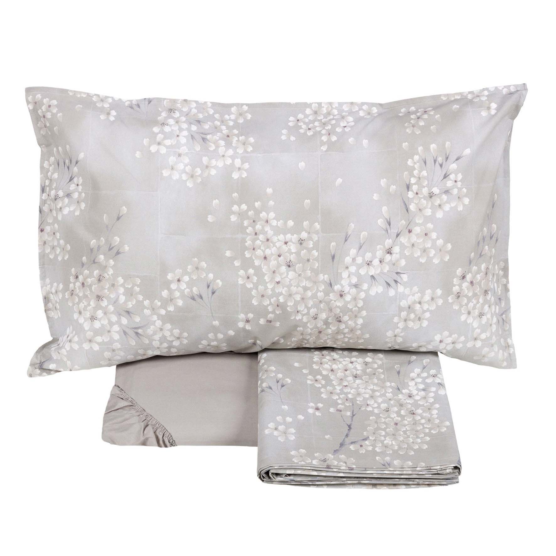 Completo Lenzuola in Flanella di Cotone Fantasia Floreale - Kimono Lenzuola Fazzini Matrimoniale Naturale