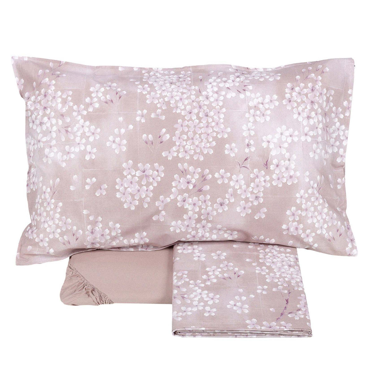 Completo Lenzuola in Flanella di Cotone Fantasia Floreale - Kimono Lenzuola Fazzini Matrimoniale Rosa