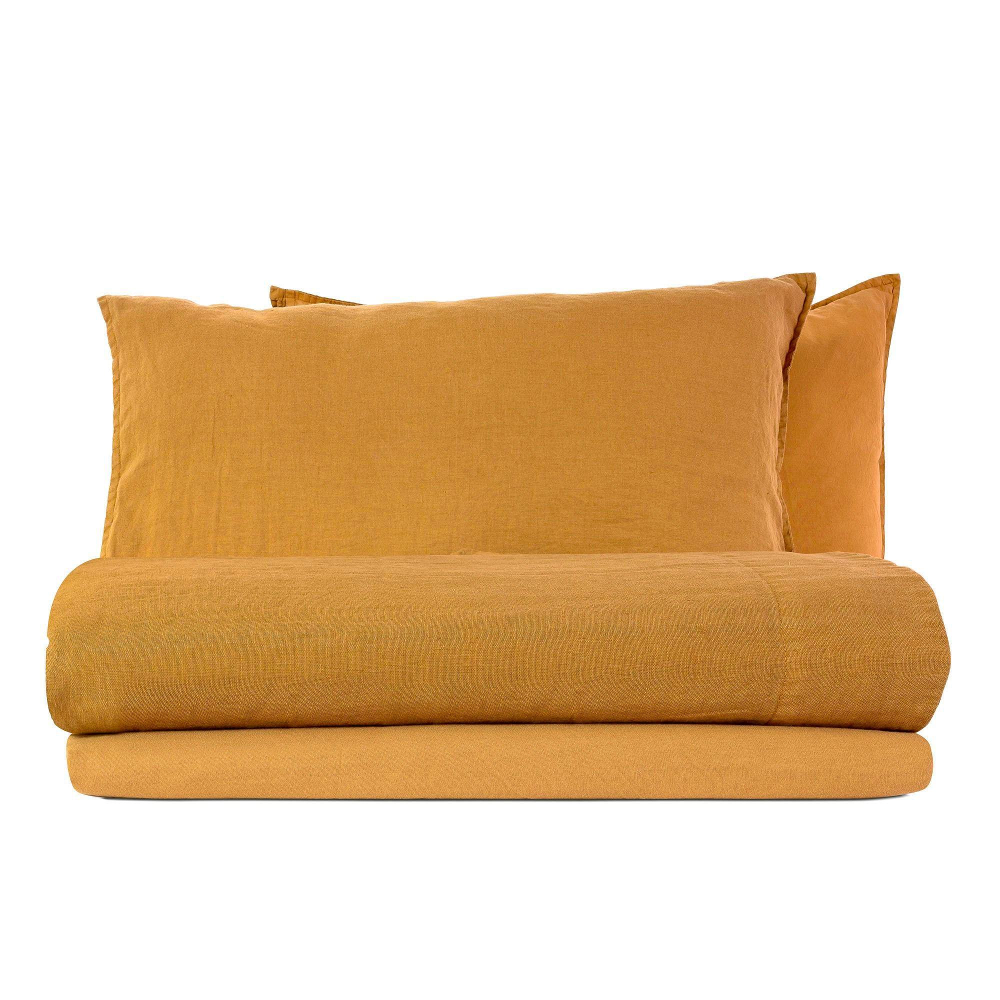 Completo Lenzuola in Lino StoneWashed No Stiro - Exclusive Lenzuola Lisola Singola Ambra