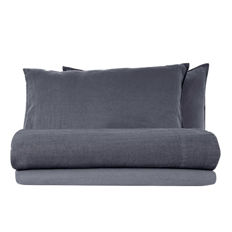 Completo Lenzuola in Lino StoneWashed No Stiro - Exclusive Lenzuola Loft by BiancoPerla Singola Blu (Denim)