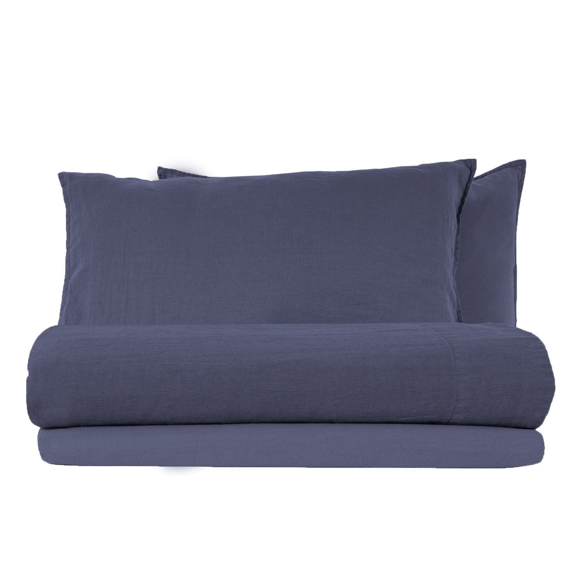 Completo Lenzuola in Lino StoneWashed No Stiro - Exclusive Lenzuola Lisola Singola Blu Scuro (Lavagna)