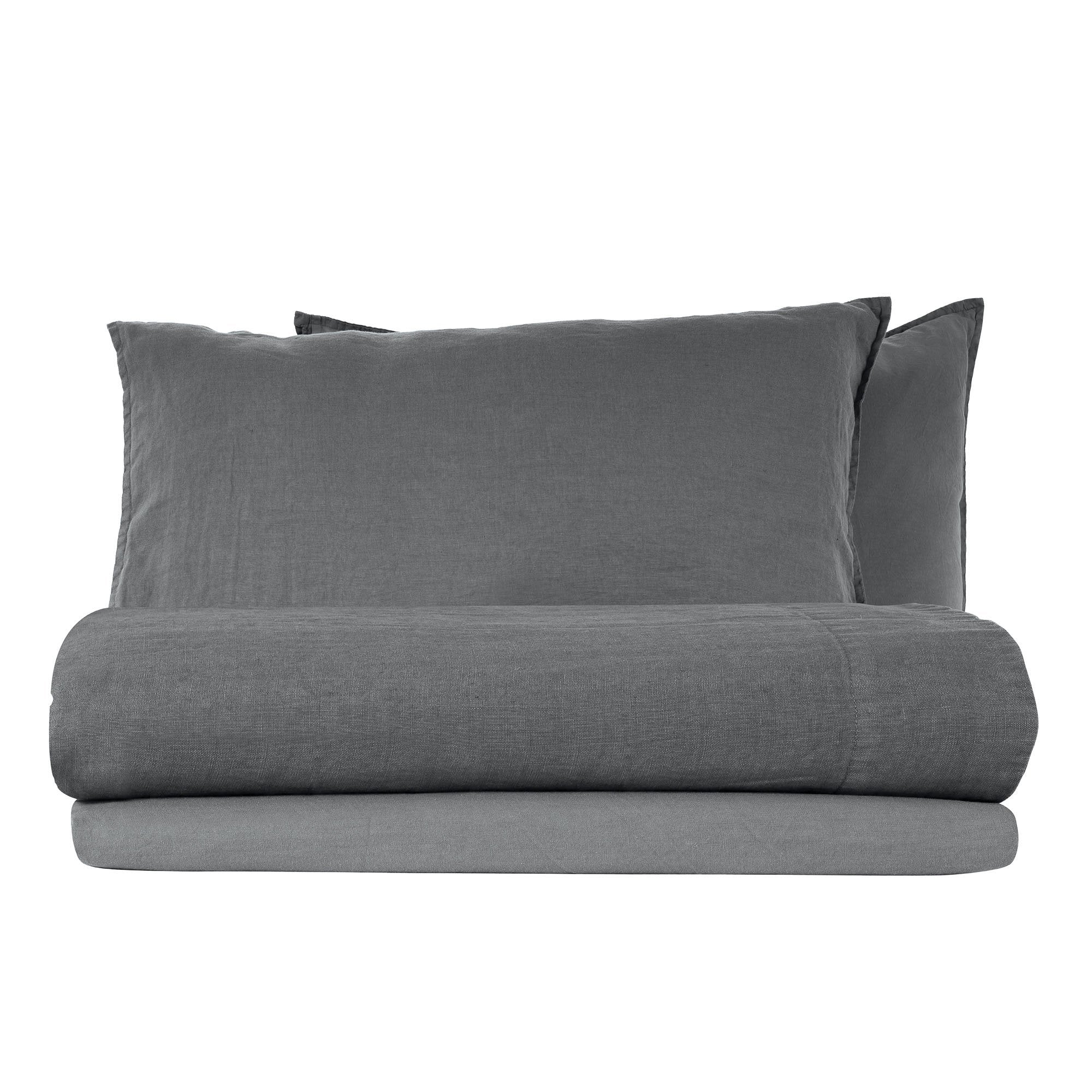 Completo Lenzuola in Lino StoneWashed No Stiro - Exclusive Lenzuola Loft by BiancoPerla Singola Grigio (Grisaglia)