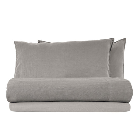 Completo Lenzuola in Lino StoneWashed No Stiro - Exclusive Lenzuola Loft by BiancoPerla Singola Grigio (Prisma)