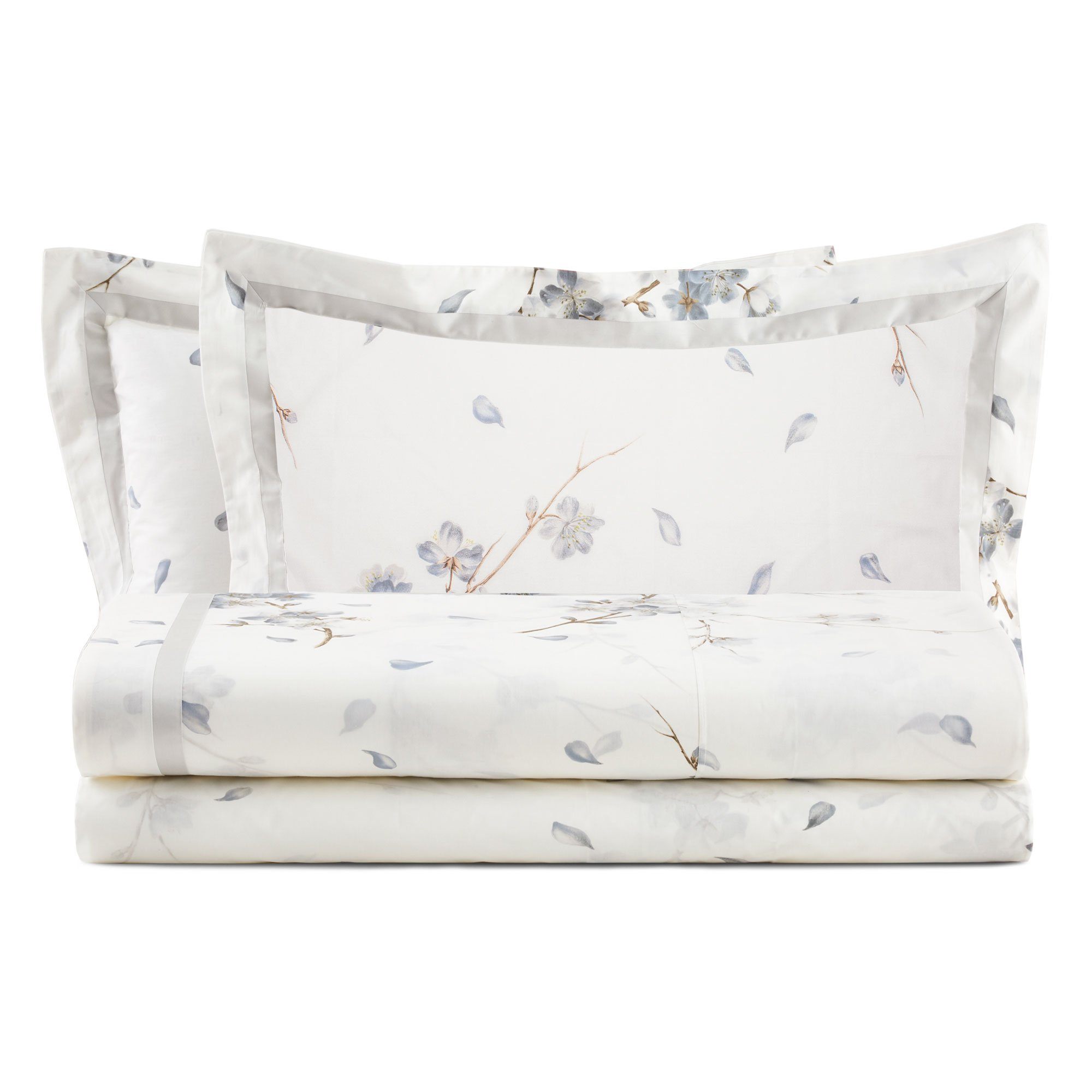 Completo Lenzuola In Percalle di Cotone con fantasia floreale - Ciliegio Lenzuola Lisola Matrimoniale Grigio/Azzurro