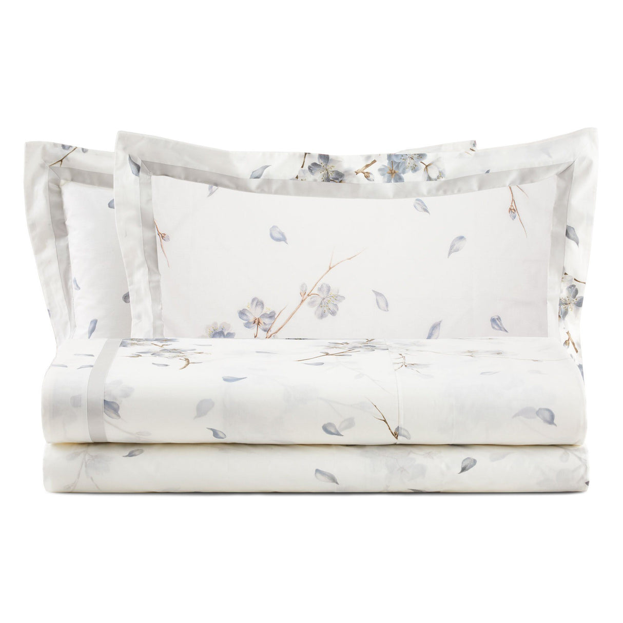 Completo Lenzuola In Percalle di Cotone con fantasia floreale - Ciliegio Lenzuola Lisola Matrimoniale Grigio/Azzurro