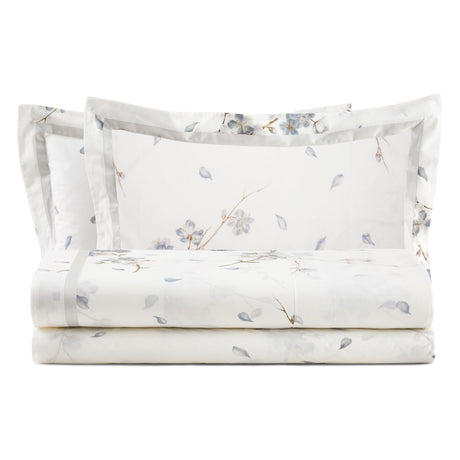 Completo Lenzuola In Percalle di Cotone con fantasia floreale - Ciliegio Lenzuola Lisola Matrimoniale Grigio/Azzurro