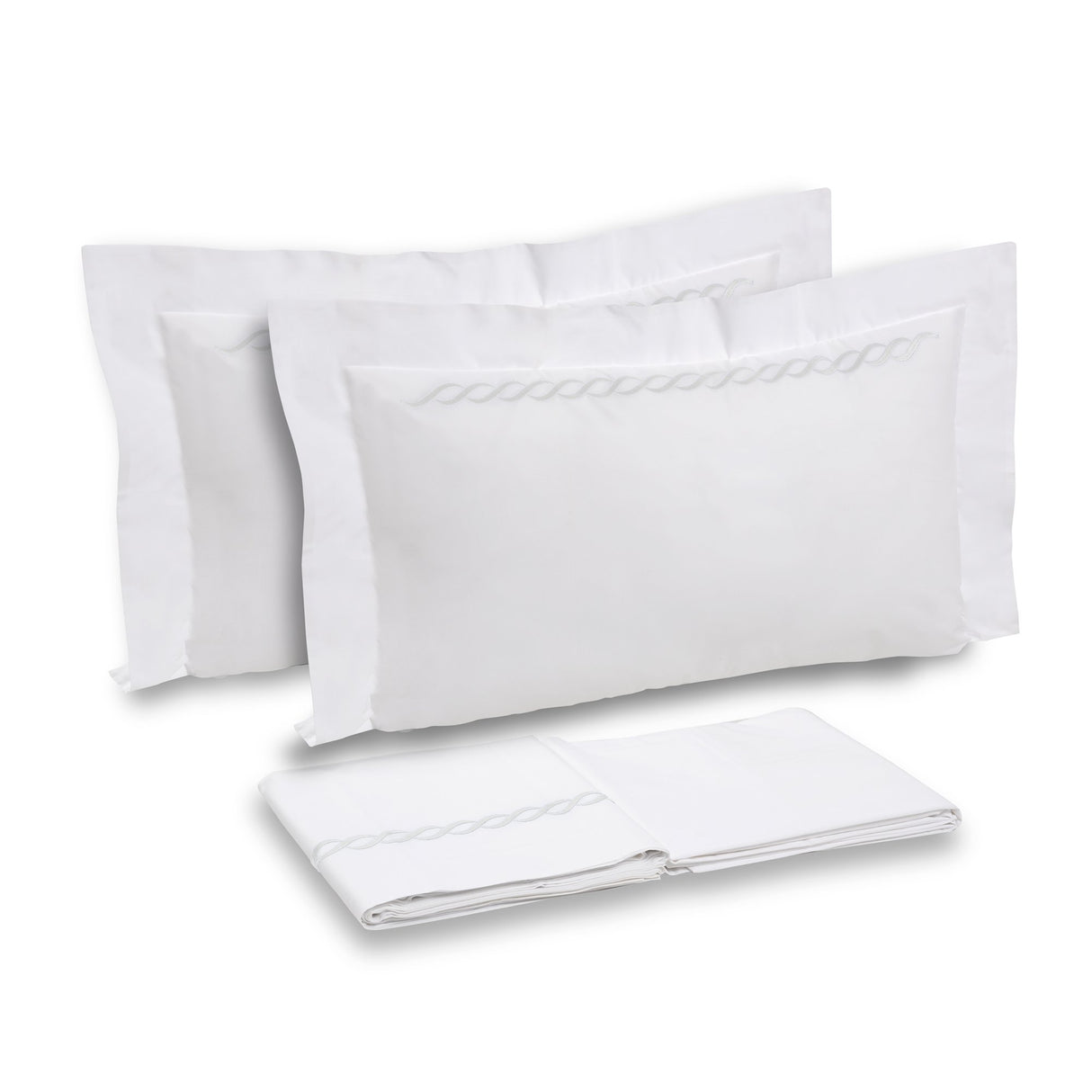 Completo Lenzuola in Percalle di Cotone con greca ricamata - Athene Lenzuola Dea Bianco