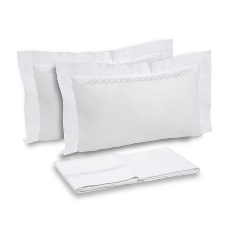 Completo Lenzuola in Percalle di Cotone con greca ricamata - Athene Lenzuola Dea Bianco