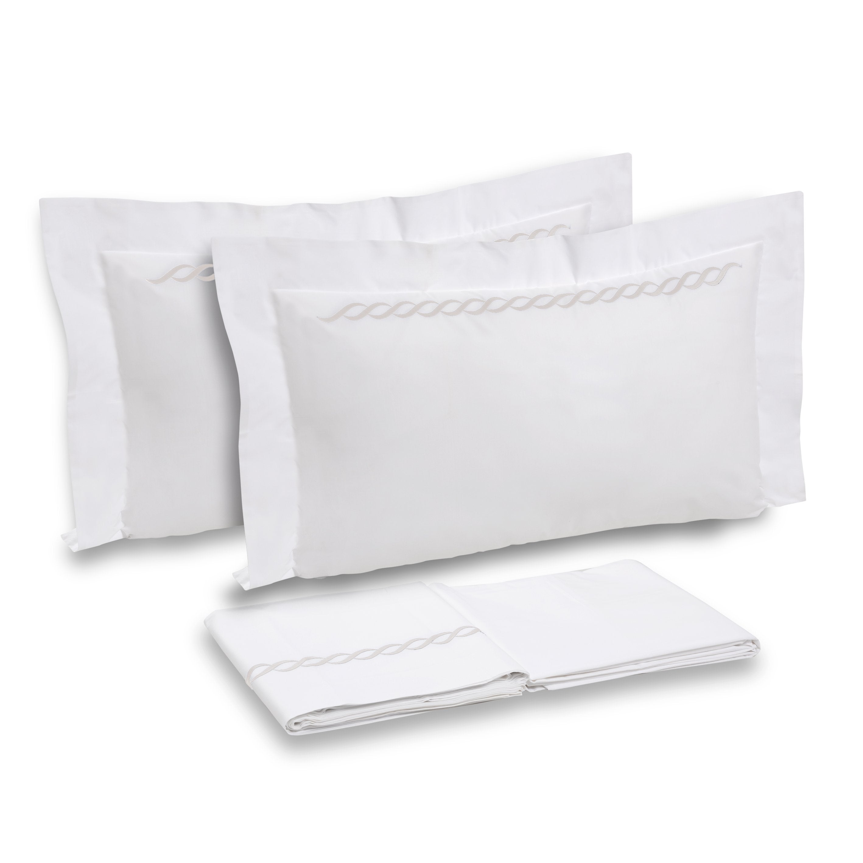 Completo Lenzuola in Percalle di Cotone con Greca Ricamata - Athene Lenzuola Dea Matrimoniale Bianco/Avorio