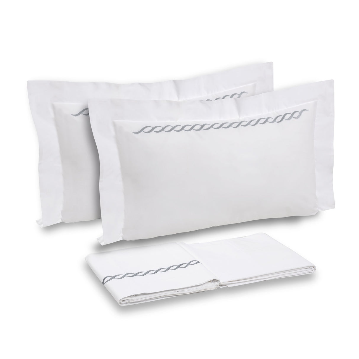 Completo Lenzuola in Percalle di Cotone con greca ricamata - Athene Lenzuola Dea Bianco/Grigio