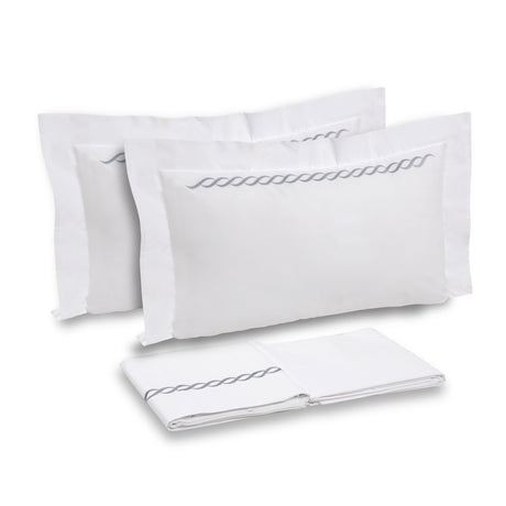 Completo Lenzuola in Percalle di Cotone con greca ricamata - Athene Lenzuola Dea Bianco/Grigio