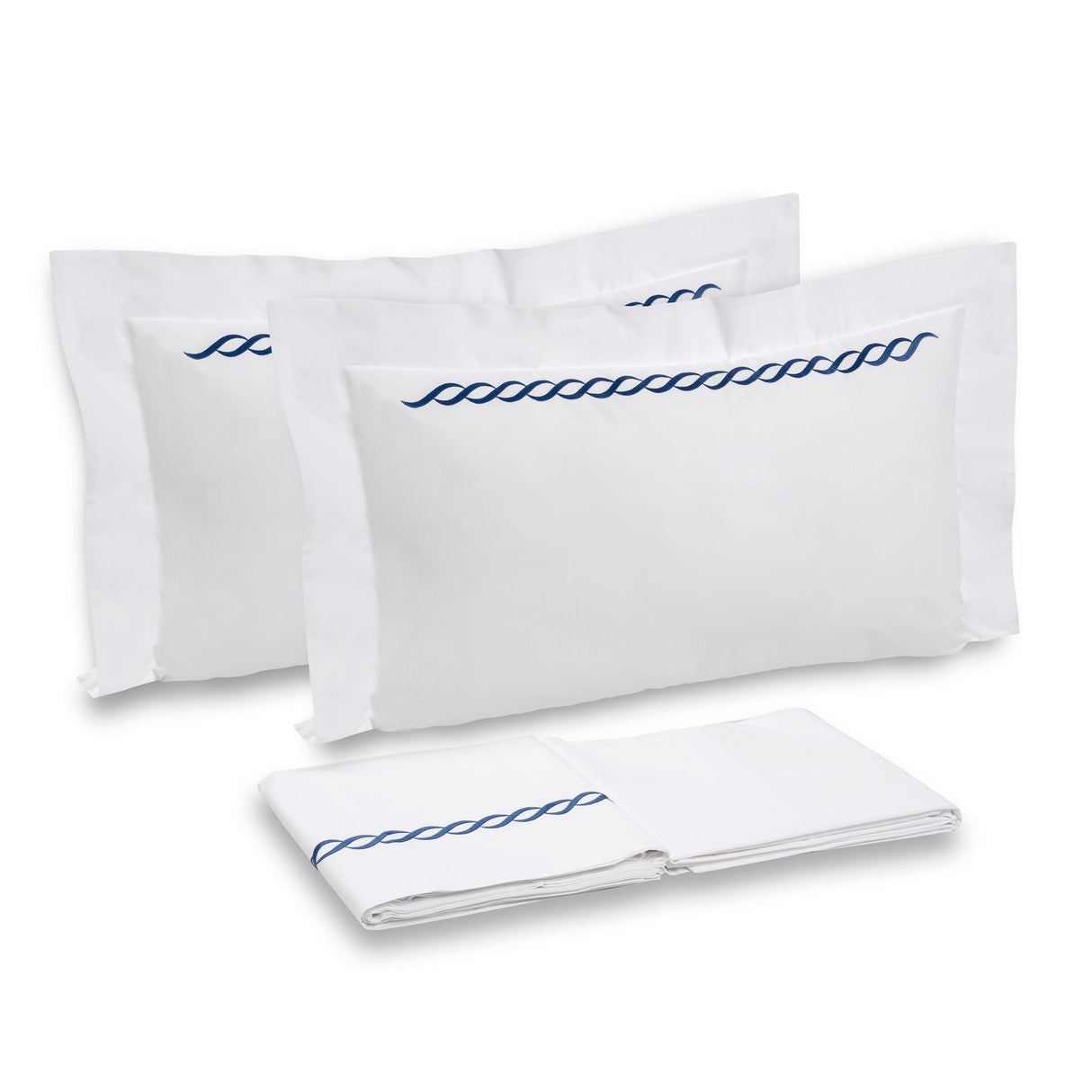 Completo Lenzuola in Percalle di Cotone con greca ricamata - Athene Lenzuola Dea Bianco/Navy