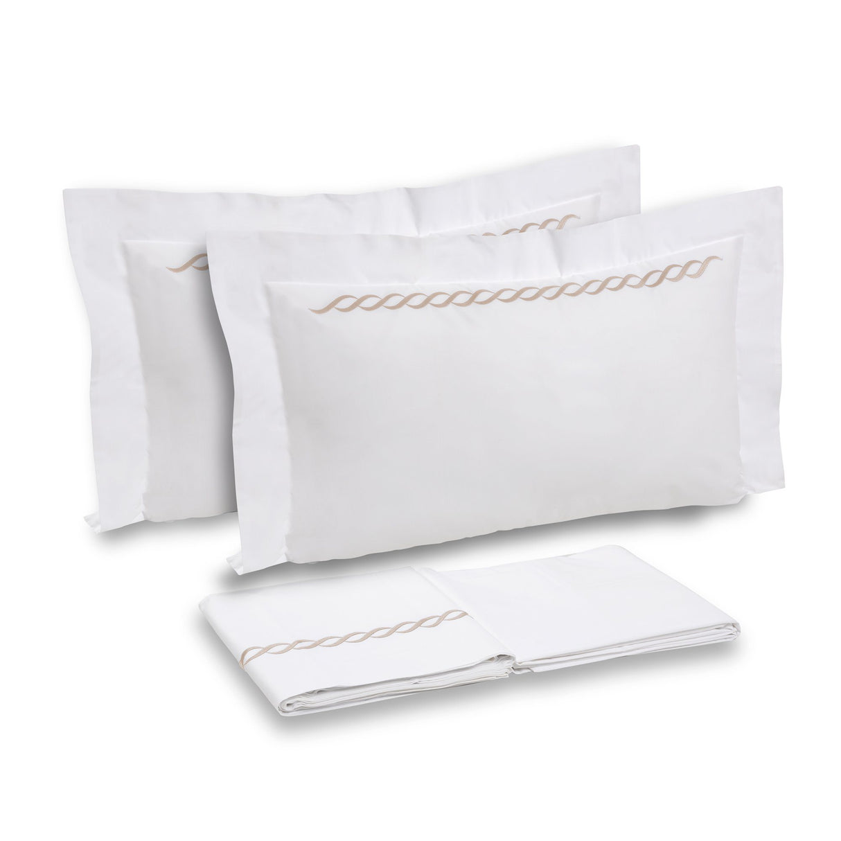 Completo Lenzuola in Percalle di Cotone con greca ricamata - Athene Lenzuola Dea Bianco/Rosa