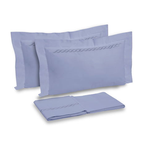 Completo Lenzuola in Percalle di Cotone con greca ricamata - Athene Lenzuola Dea Blu