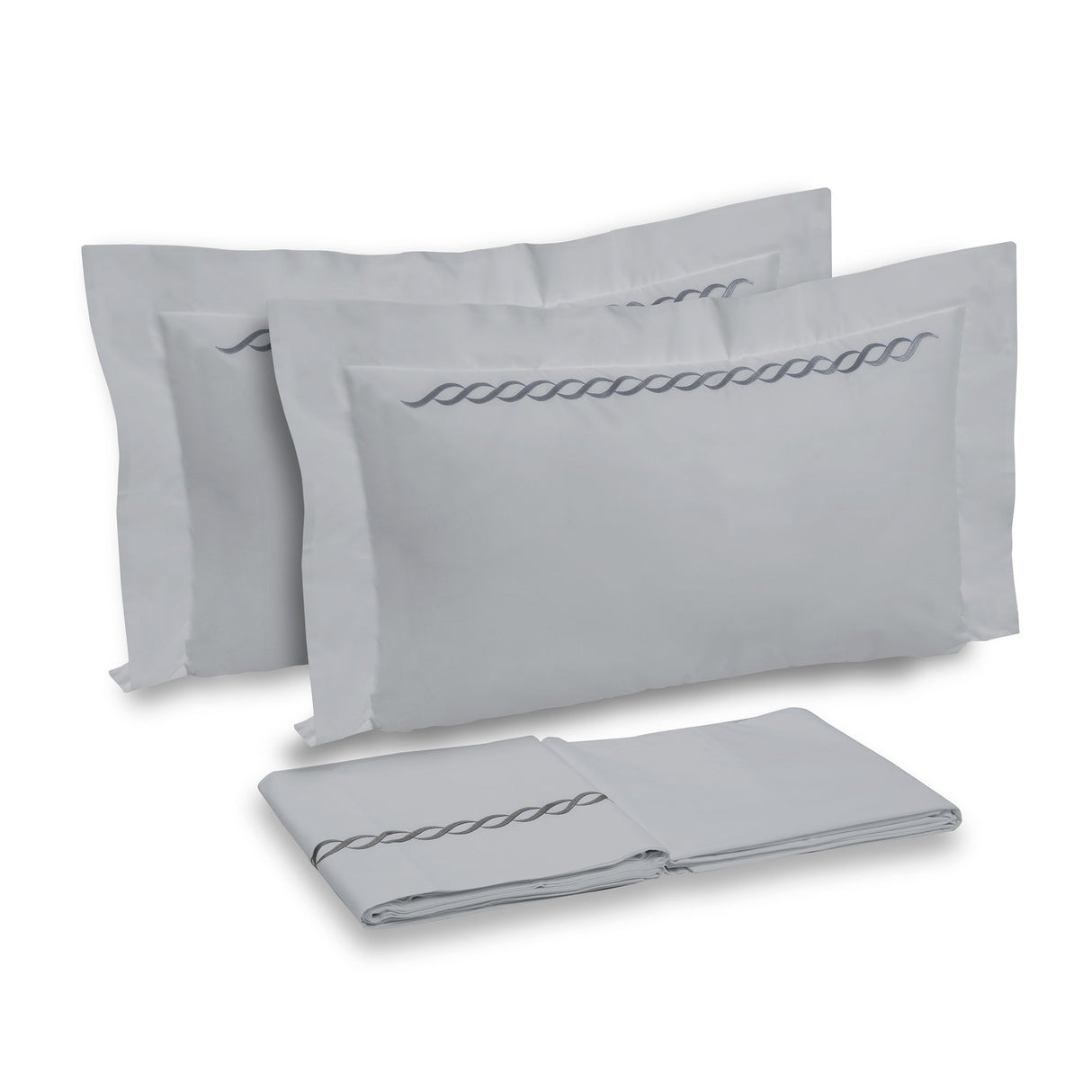 Completo Lenzuola in Percalle di Cotone con greca ricamata - Athene Lenzuola Dea Grigio/Antracite