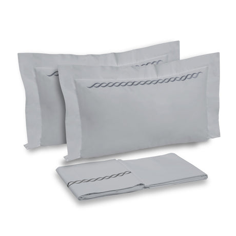 Completo Lenzuola in Percalle di Cotone con greca ricamata - Athene Lenzuola Dea Grigio/Antracite