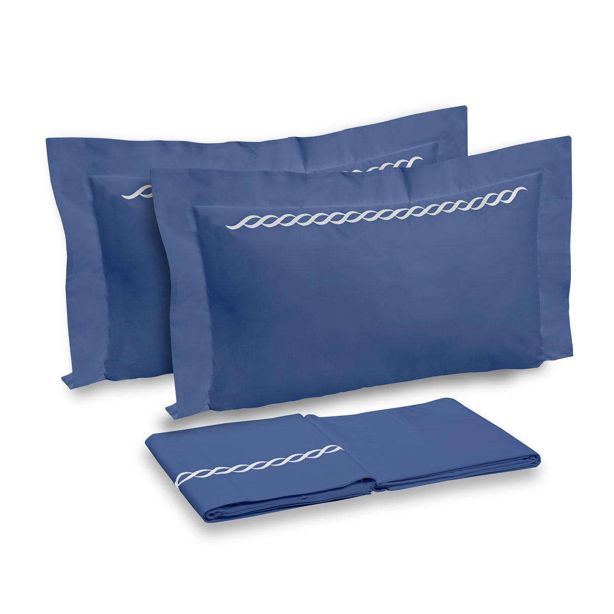 Completo Lenzuola in Percalle di Cotone con greca ricamata - Athene Lenzuola Dea Navy/Bianco