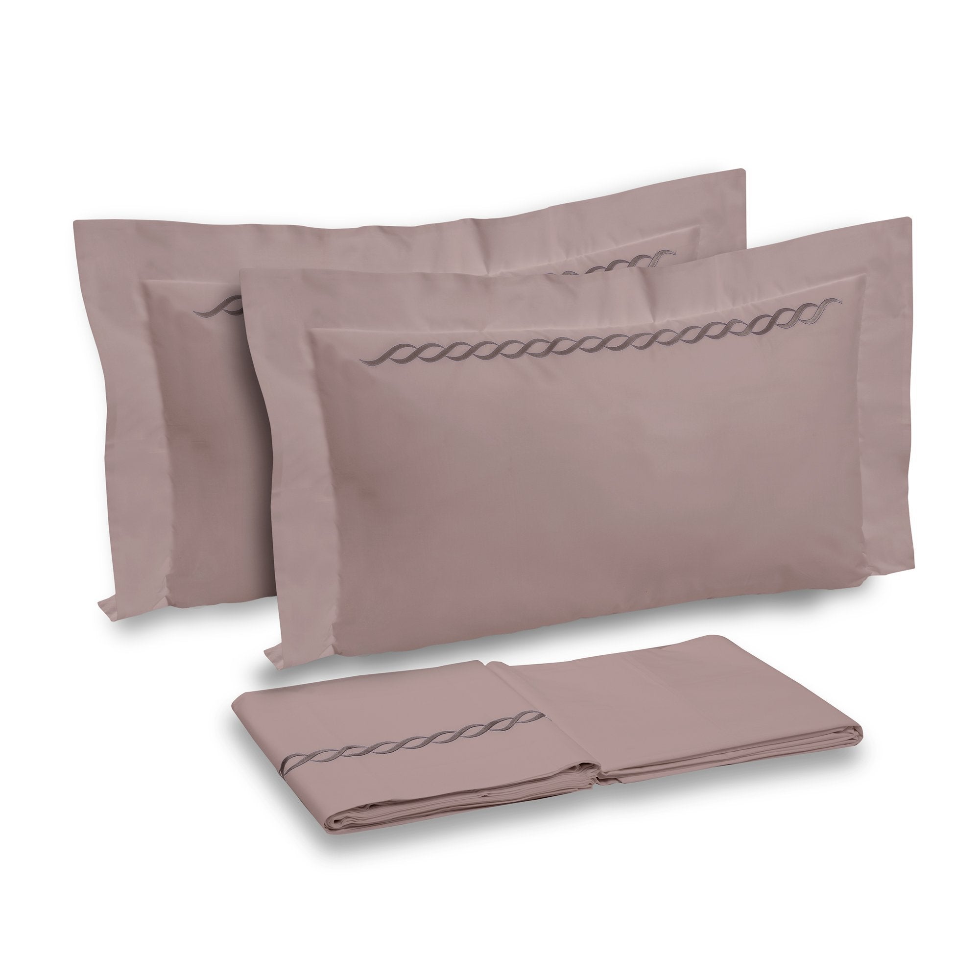 Completo Lenzuola in Percalle di Cotone con greca ricamata - Athene Lenzuola Dea Rosa