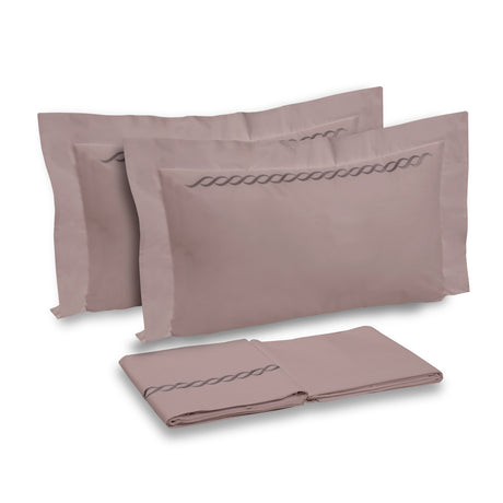 Completo Lenzuola in Percalle di Cotone con greca ricamata - Athene Lenzuola Dea Rosa