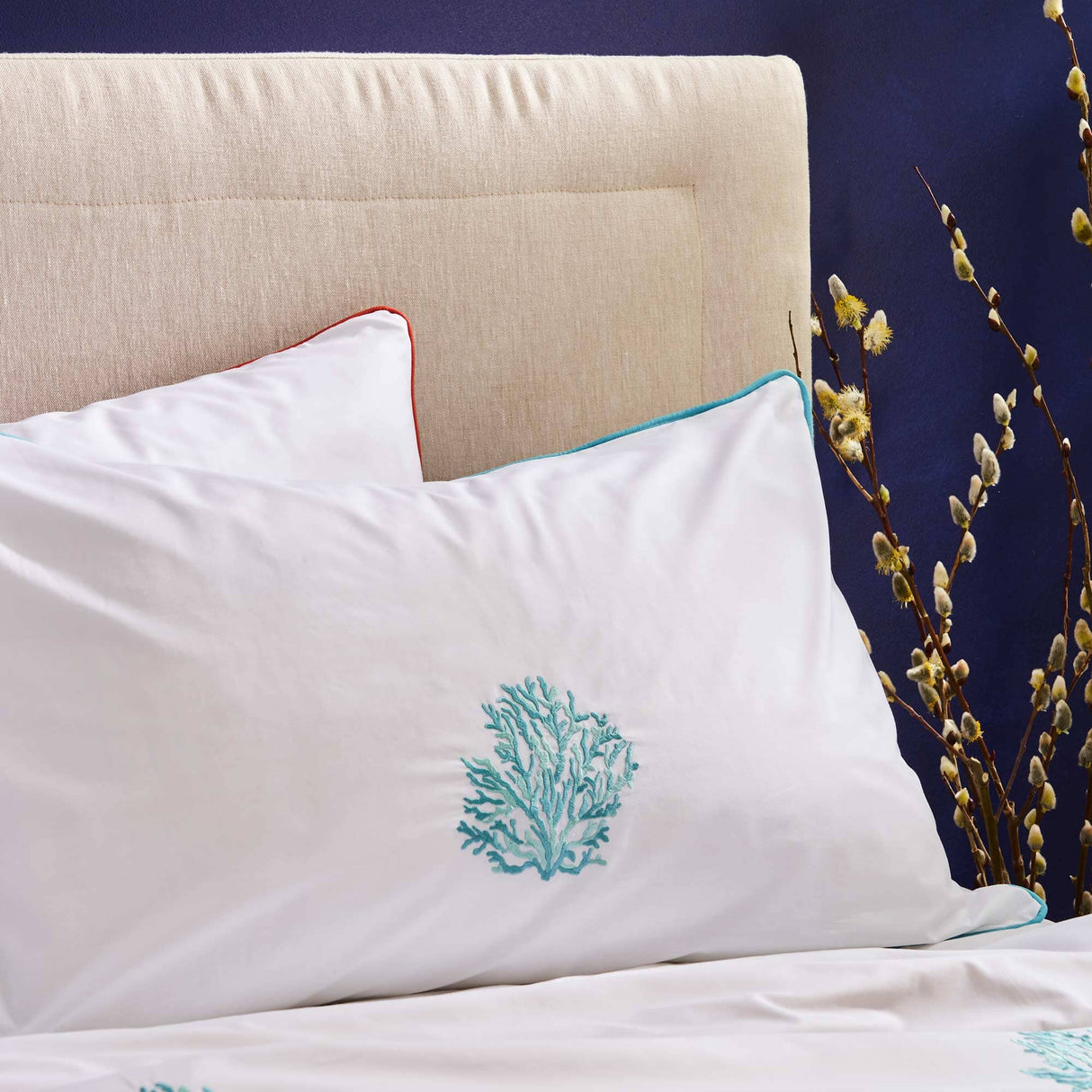 Completo Lenzuola in Percalle di Cotone con Piping - Aka Lenzuola Biancoperla