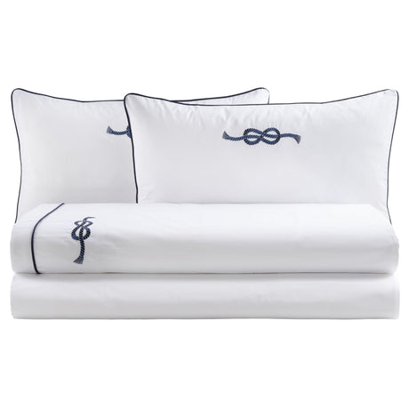 Completo Lenzuola in Percalle di Cotone con Piping - Savoia Lenzuola Biancoperla Matrimoniale Blu Navy